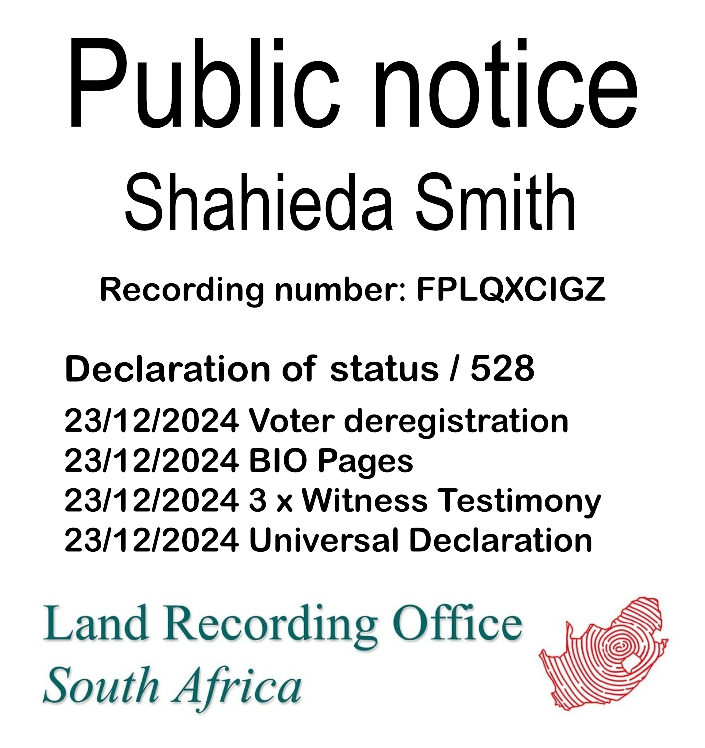 Public Notice Shahieda Smith (c) Recording number FPLQXCIGZ